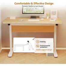 Computer Writing Desk Is Suitable For Home Office Students. Modern Minimalist Style With T-Shaped Metal Bracket PC Wood Is Suitable For Office & Bedroom. - Brown - View 2