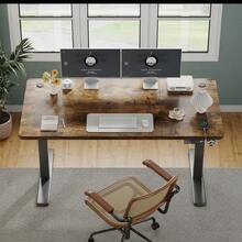 Gunji Electric Standing Desk Height Adjustable Desk Sit Stand Desk With Memory Smart Pannel And Backpack Hook For Home Office - Rỉ Nâu - Xem 2