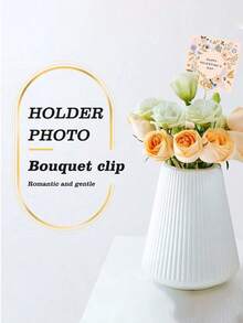 10/20 Pieces Per Pack, Wire Floral Pattern Table Card Holder, Heart-Shaped Photo Memo Holder, Gold Floral Pattern Card Holder, Suitable For Valentine's Day, Weddings, Birthdays, Office, Cake Decorations, Baby Showers, And Floral Gifts. - Gold - View 3