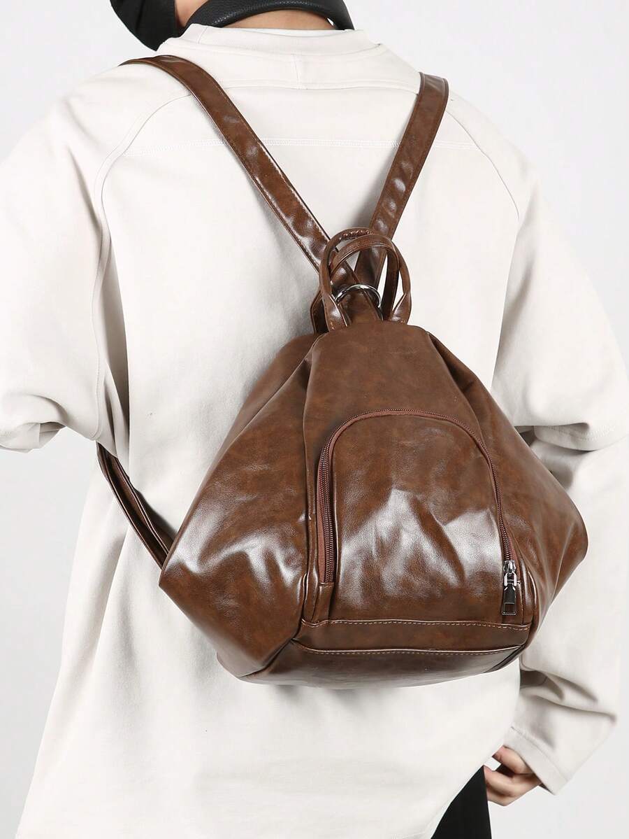 Men's Retro Large Capacity Backpack/Shoulder Bag/Crossbody Bag, Multi-Functional Design Suitable For Commuting, Travel, Shopping, Party, Gift For Boyfriend, Fashionable And Versatile - Brown - View 1