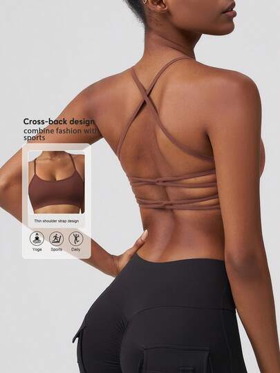 Sodalemon Women's Yoga Racerback Sports Bra With Elastic Padding, Criss-Cross Back Design, Activewear Workout Bra