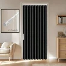 AJAZZ - Cortina de acordeón invisible para puerta de acordeón puerta de interior magnética para recámara sala de estar puerta juego de cortinas incluidas barra 1 paquete 54 de ancho x 78 de - 137,2An x 198,1Al cm (1 Paneles)+Negro - Ver 7