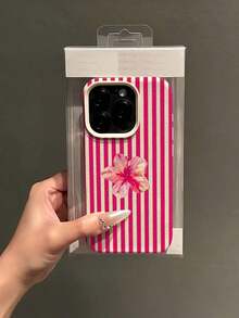 12-1pc White Floral Blue & Pink Striped Minimalist Pattern Full Coverage TPU Shockproof Phone Case Compatible With Apple 16, 15, 14, 13, 12, 11 Pro Max And Series - 型號 11(1 件) - 查看 3
