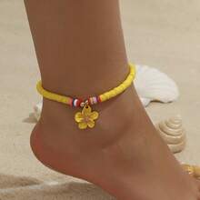 1pc Summer Bohemian Style Camellia Flower Woven Anklet, Suitable For Women's Daily, Vacation And Travel Outfits