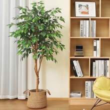 6 Feet Artificial Ficus Tree, Tall Lifelike Greenery With Natural Wood Trunk Living Room, Office Floor And Corner Decor - 5' - 查看 12