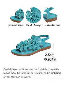 Women's Elegant Sandals, Floral Decor In Cooling Colors, Fairy Tale Style For Summer, Open Toe Design, Fabric Upper And Lining, Non-Slip Outsole, Microfiber Insole - Lightweight,Beach Outfits - Baby Blue - View 7