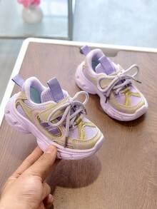 儿童透气防滑软底学步鞋，时尚轻便厚底学生跑步鞋，男女童均适用，春秋季款 - 紫色 - 查看 2