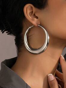 1 Pair Fashionable Geometric Enameled Earrings, Versatile - Silver - View 2