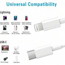 1/3/5条装 PD 20W 快充线 | USB-C 转 Lightning 耐用防弯折线，兼容 iPad/iPod，家居礼品，30 分钟充电 60% - 彩色 - 查看 6