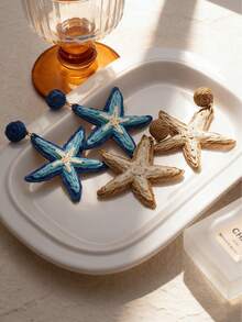 1Pair Bohemian Sea Star Earrings Handmade From Natural Rafia Grass - Suitable For Daily And Vacation Wear - Multicolor - View 3