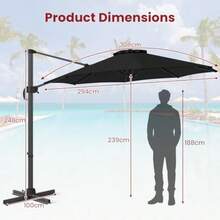 3M/3.3M Garden Cantilever Parasol Outdoor Offset Banana Hanging Umbrella With 5 Adjustable Tilt 360° Rotation And Cross-Shaped Base 8-Rib Sun Shade Canopy - Black3M - View 6