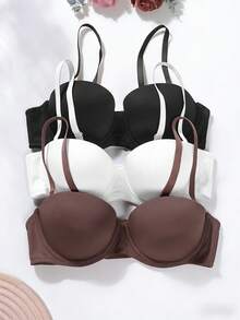 3件套女士纯色钢圈文胸，带可拆卸肩带（建议选大一码） - 彩色 - 查看 5