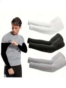 4 双装 UPF 50+ 防紫外线运动压缩降温护臂，男士篮球护臂，学校万圣节配饰冬季手套袖套，白色手套护臂，秋季服装万圣节服装黑色护臂男士礼物 - 彩色 - 查看 1