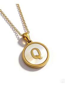 1pc 18K Gold Stainless Steel Letter Pendant Necklace - Gold - View 30