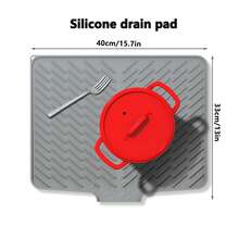 1pc Silicone Grooved Drain Mat, Vegetable & Fruit Drying Mat, Kitchen Sink Countertop Storage Mat, Anti-Slip Trivet Mat, Heat Resistant - Multicolor - View 9