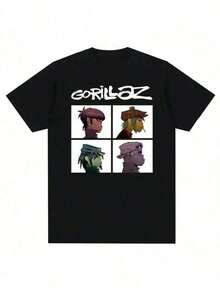 Stylish And Versatile Men's T-Shirt, Gorillazs Punk Rock Band Print Tee, 90s Casual Fashion, Plus Size Short Sleeve T-Shirt, Basic Unisex Crew Neck T-Shirts, Casual Sports T-Shirts, Wardrobe Staple, Valentine's Day Outfits For Women, Heavy Cotton Oversized Fit - màu đen - Xem 7