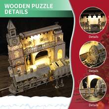 2pcs 3D Wooden Puzzle Mechanical Train And Railway Station Model Kits Brain Teaser Puzzles Vehicle Building Kits Unique Gift On Birthday Christmas Day - trắng - Xem 5