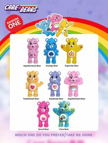 CARE BEARS 1/2个爱心熊官方授权3D卡通熊盲袋随机收藏迷你摆件，可爱小熊玩具，桌面摆件，家居/办公室装饰，希望之心熊、温柔之心熊、睡前熊、分享熊，粉丝、家人、新年、情人节的理想礼物 - 多色-2pcs - 查看 6