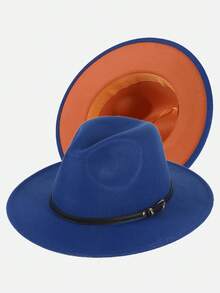 LEAJOURNO. 1pc Unisex Felt-Like Denim Brim Style Panama Hat, Outdoor Cap - Blue - View 2