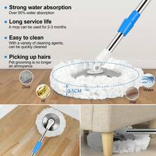 Spin Mop And Bucket, Mop And Bucket With Wringer Set For Home, 360 Spinning Mop Bucket Floor Cleaning Tool With 3 Microfiber Mop Replacement Head Refills, 61" Extended Handle For Floor Cleaning Home(Blue) - 藍色 - 查看 10