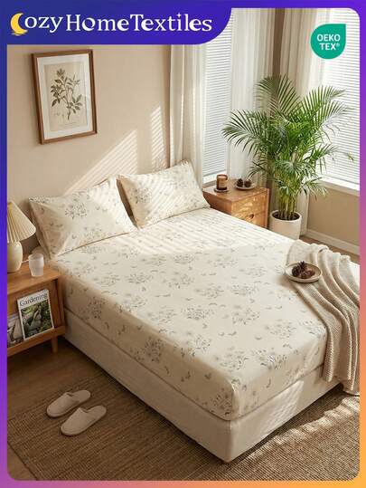 2/3pcs Printed Fitted Sheet Set (1 Sheet Set + 1/2 Pillowcases Without Insert), Mini Daisy Print, Skin-Friendly Mattress Cover, Pattern Printed Mattress Protector, Comfortable And Soft, Breathable And Warm, Multi-Size, Suitable For Full/Twin/Double/Queen/King Bed, Machine Washable, Home Decoration, Room Decor, Bedroom Decor, Oeko-Tex Certified