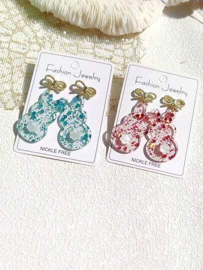 A Cute Easter Acrylic Starry Sky Rabbit Earring With Alloy Bow Earrings
