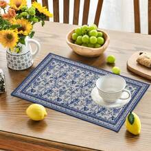 1/4/6 Pcs Chinese Blue And White Porcelain Style Placemats, Linen Dining Table Mats With Traditional Lantern Pattern, Washable Printed Tablemats, Surface Protection Pads, Ideal Decor For Holiday Kitchen And Family Gatherings - Multicolor - View 6