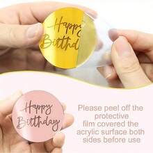 30 piezas Decoraciones para pastel de acrílico con mensaje "Feliz Cumpleaños", en forma de círculo/corazón/hexágono con efecto espejo, en colores dorado + oro rosa + plata, adecuadas para decorar pasteles en fiestas de cumpleaños - Multicolor - Ver 5