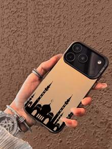 中东极简主义伊斯兰清真寺剪影渐变图案手机壳，图案手机壳，全新创意时尚IMD激光手机壳系列，经典混合材质手机壳，防震防滑，兼容 - 黑色 - 查看 4