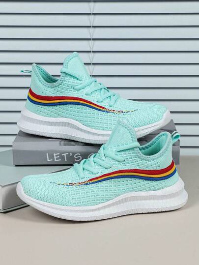 Light Blue Fashionable Men's Mesh Breathable Knitted Sneakers, Suitable For All Seasons, Outdoor Running And Gym Training, Soft And Lightweight, Unisex Running Shoes And Racing Shoes