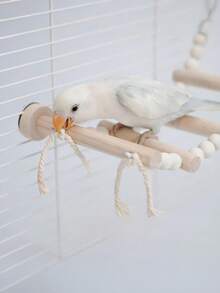 1pc Parrot Rope Climbing Ladder Rotating Perch Wooden Rope Bridge Stand, Educational Bird Supplies, Bird Cage Accessories, Parrot Toy - Rope Ladder - View 6