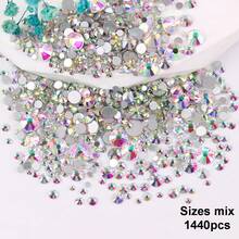 SS6 2MM-SS30 6.4MM, 7 Sizes, Non-Hot Fix, Adhesive Round Flat Bottom Glass Crystal Rhinestones, Multi-Color Crystal Gemstone Jewelry Beads DIY Glass Stone Diamond Design Accessories, Glitter Nail Art Stickers Decoration, Suitable For Phone Cases, Clothes, Bags, Shoes, Crafts - Multicolor - View 68