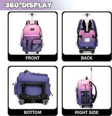 Kids Rolling Backpack With Wheels Unisex Suitcase Carry On Luggage For Elementary Middle High School Students - Gradient Pink Purple - 查看 4