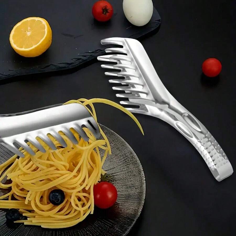 1pc Stainless Steel Pasta Tong, Durable And Easy To Clean, Dishwasher , Suitable For Restaurants, Buffets, Kitchens, Serving Food, Fruit, Steak, BBQ, Bread - View 1