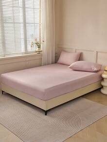 2/3件套淡粉色心形条纹床笠套装（1件床笠+1/2个枕套），甜美风格床垫保护套，床垫罩，床单套装，柔软透气，适用于各种尺寸的床——单人床、双人床、特大号床、大号床，床笠深度可达11.8英寸，家用纺织品 - 藕粉色 - 查看 6