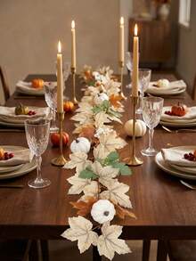 1 pieza 1.75M Guirnalda elegante de hojas de arce con calabazas blancas y bayas, decoración de vid otoñal rústica beige para el hogar, chimenea, Acción de Gracias y fiestas de temporada - Multicolor - Ver 5