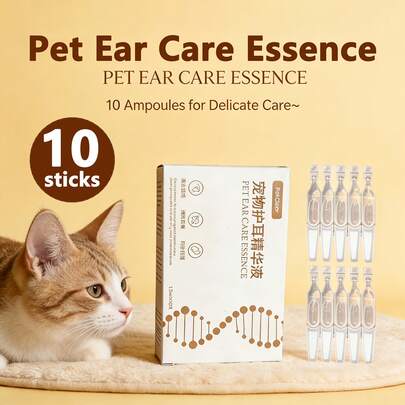 PC Petclear PetClear宠物耳部精华液，适用于犬猫，清洁耳垢并去除异味，耳部护理液，1.5毫升 x 10支。这款宠物专用耳部护理精华液能有效清洁耳垢并去除异味，帮助维护耳部健康和卫生。适合犬猫日常耳部清洁和护理。每盒包含10支独立包装的1.5毫升精华液，使用方便，是家庭宠物耳部护理的常用之选。