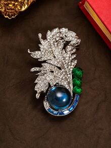 1pc Vintage Luxury Rhinestone & Feather Design Brooch, Exquisite High-End Sparkling Accessory, Ideal Gift For Valentine's Day And Mother's Day, Elegant Accent For Black Velvet Gown At Formal Soiree, Refined Highlight For Satin Jacket At Retro Art Salon, Suitable For Daily, Party, And Banquet Occasions - Multicolor - View 4