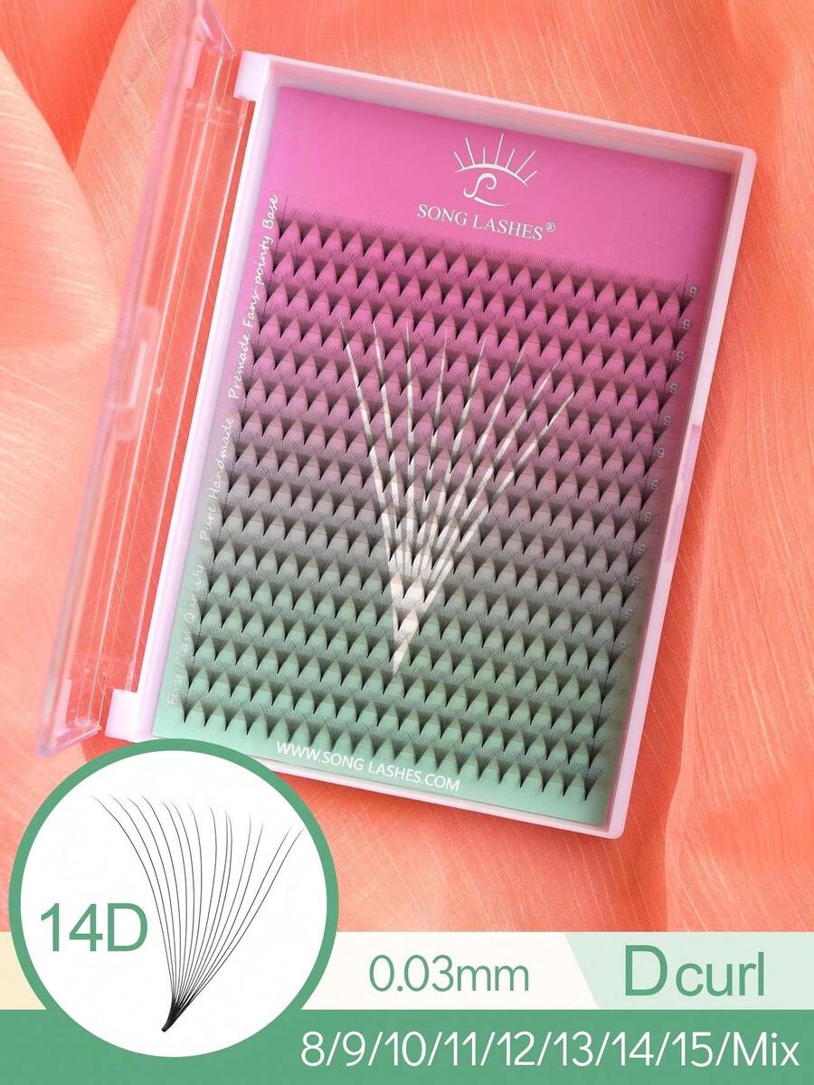 SONG LASHES 14D 16 Rows 320pcs D-Curl Voluminous Eyelash Extensions, Extra Large Tray, Pointed Flat Base, Pre-Made Lashes, 0.03mm Thickness, 8-15 Lashes Per Cluster, Eyelash Extension - D - View 1