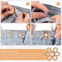 FNANJWQ 8 Pcs Pant Waist Tightener, Detachable Button Tightener For Jeans No Sew And No Tools Waist Buckles Adjustable Bow-Tie Floral Shaped Button Pins For Loose Jeans - / - View 5