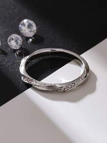 1枚时尚个性化锆石戒指，情人节、生日、派对等场合送给女性的百搭礼物 - 銀色 - 查看 3