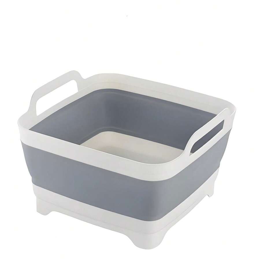 Collapsible Wash Basin 9L, Foldable Dish Tub With Drain Plug, Portable Collapsible Dish Basin, Camping Sink For Washing Dishes, Laundry & Kitchen Use,Gray - 灰色 - 查看 1