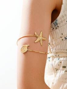 1pc Unique Metal Seashell Cuff Bracelet, Suitable For Women To Wear On Vacation - Golden - View 1
