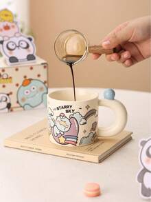 可爱卡通熊动物系列陶瓷马克杯，耐热光滑宽口咖啡杯，创意家居日常饮具，生日、感恩节、圣诞节、家庭聚会等场合送给朋友、情侣的完美礼物。 - 彩色 - 查看 5