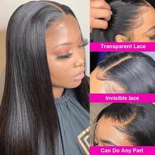 Straight Lace Front Wigs Blended Hair 13x4 Transparent HD Lace Front Wigs Human Blended Hair Pre Plucked 180% Density Straight Lace Frontal Wigs With Baby Hair For Women - Natural & Black - View 7