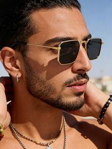 1 Pair Men's Metal Frame Square Fashion Glasses And 1 Pair Women's Casual Fashion Glasses, Suitable For Everyday Wear - Grey - View 4