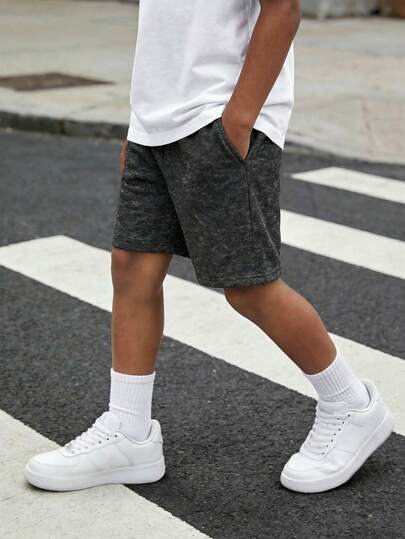 1件装 青少年男童户外高街美式休闲百搭扎染精致通勤上学风直筒短裤