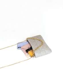 1pc Girls' Quilted Embroidered Handbag Shoulder Bag, Metal Chain Decor, Multipurpose, Great Gift - Multicolor - View 7