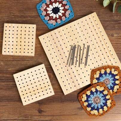 1 件全新 DIY 手工羊毛编织垫、竹羊毛编织板、方形钩针定型工具、带条纹羊毛编织板、方形 DIY 钩针定型机、带定型针、纱孔钩针板、手工钩针定型板、缝纫工具