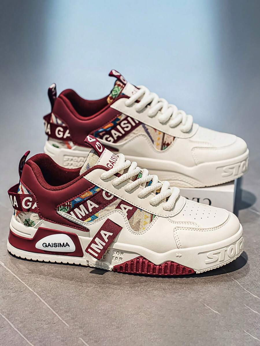 2026 Spring New Men's Breathable Low-Top Fashion Versatile Retro Platform Casual Sneakers - Burgundy - View 1